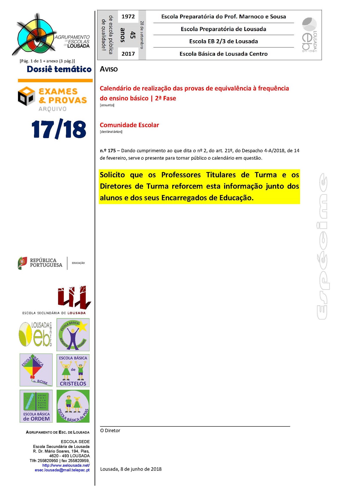 calendario provas equivalencia frequencia 2 fase ensino basico 1
