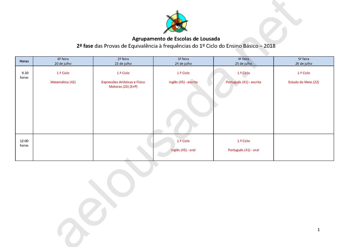 calendario provas equivalencia frequencia 2 fase ensino basico 2