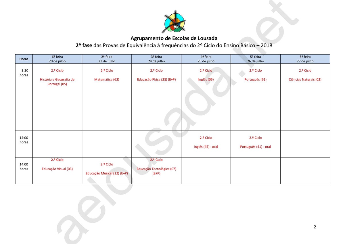 calendario provas equivalencia frequencia 2 fase ensino basico 3