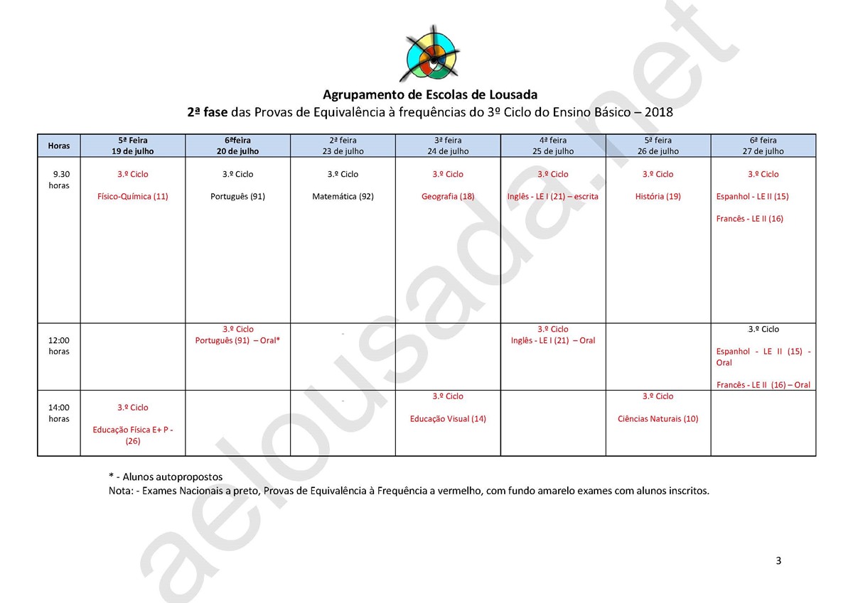 calendario provas equivalencia frequencia 2 fase ensino basico 4