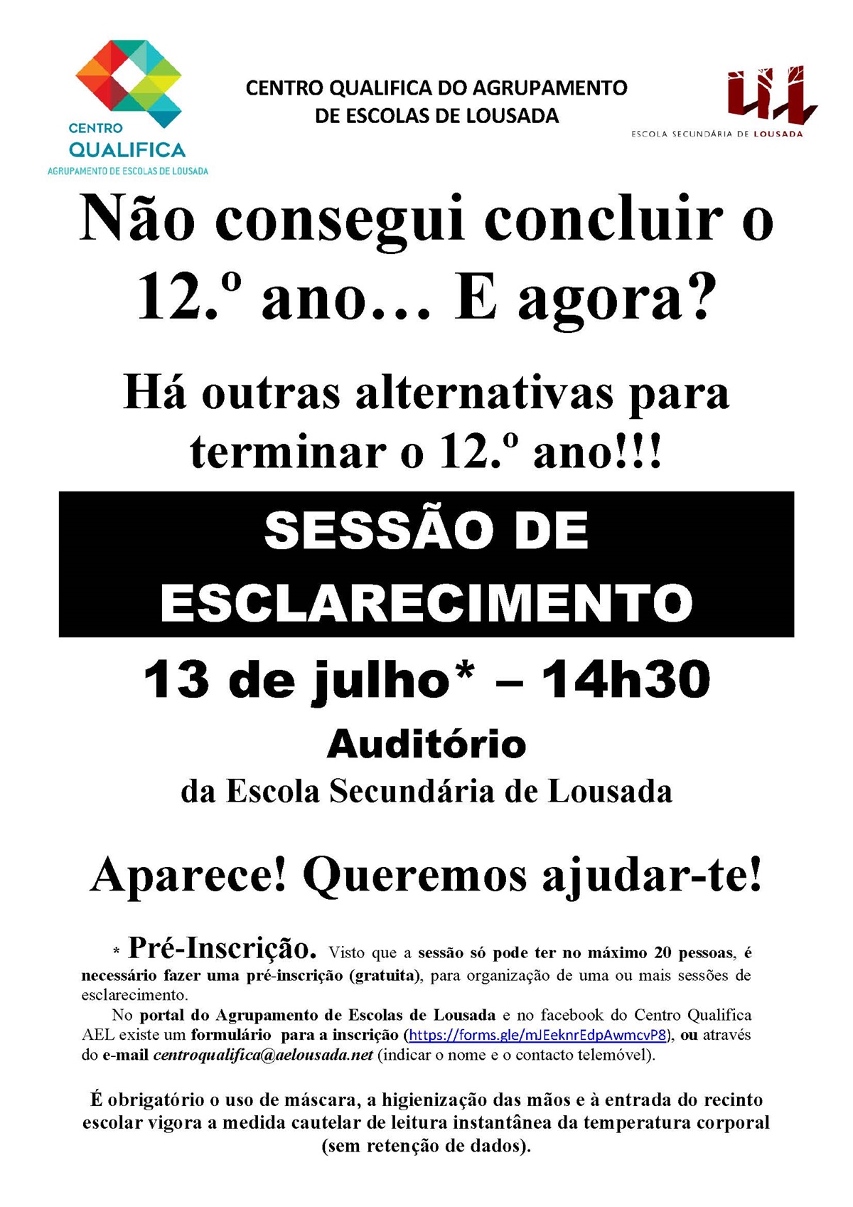 20 07 07 cartaz sessao esclarecimento 12 ano 13 julho 2020 14h30 inf alunos