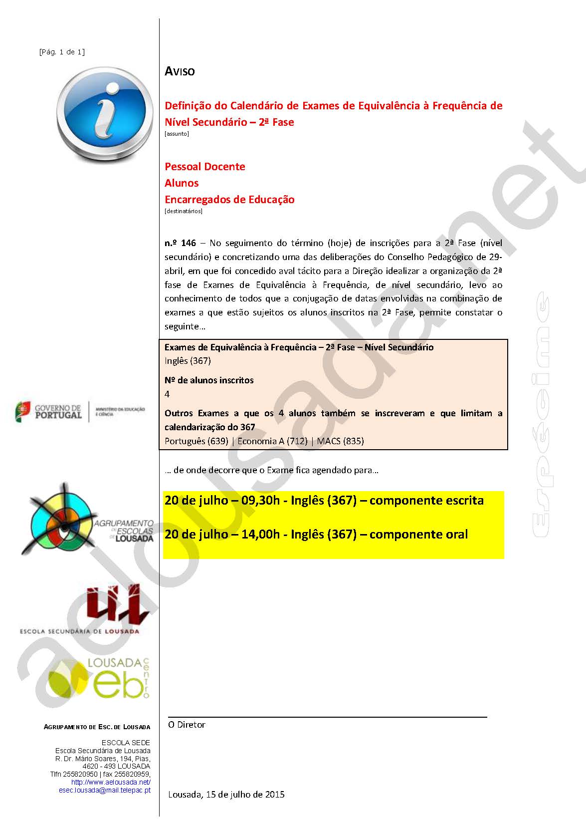 15 07 15 icon novo aviso 146 calendario exame equivalencia frequencia secundario 2 fase